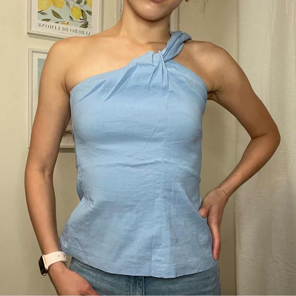 Baby blue fancy one shoulder top